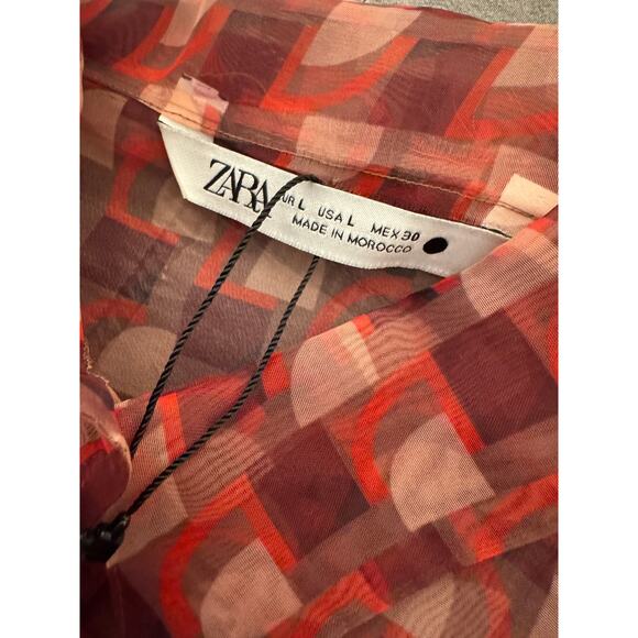 NEW Zara 70s psychedelic print sheer blouse top shirt tee Large New With Tags - Picture 2 of 6